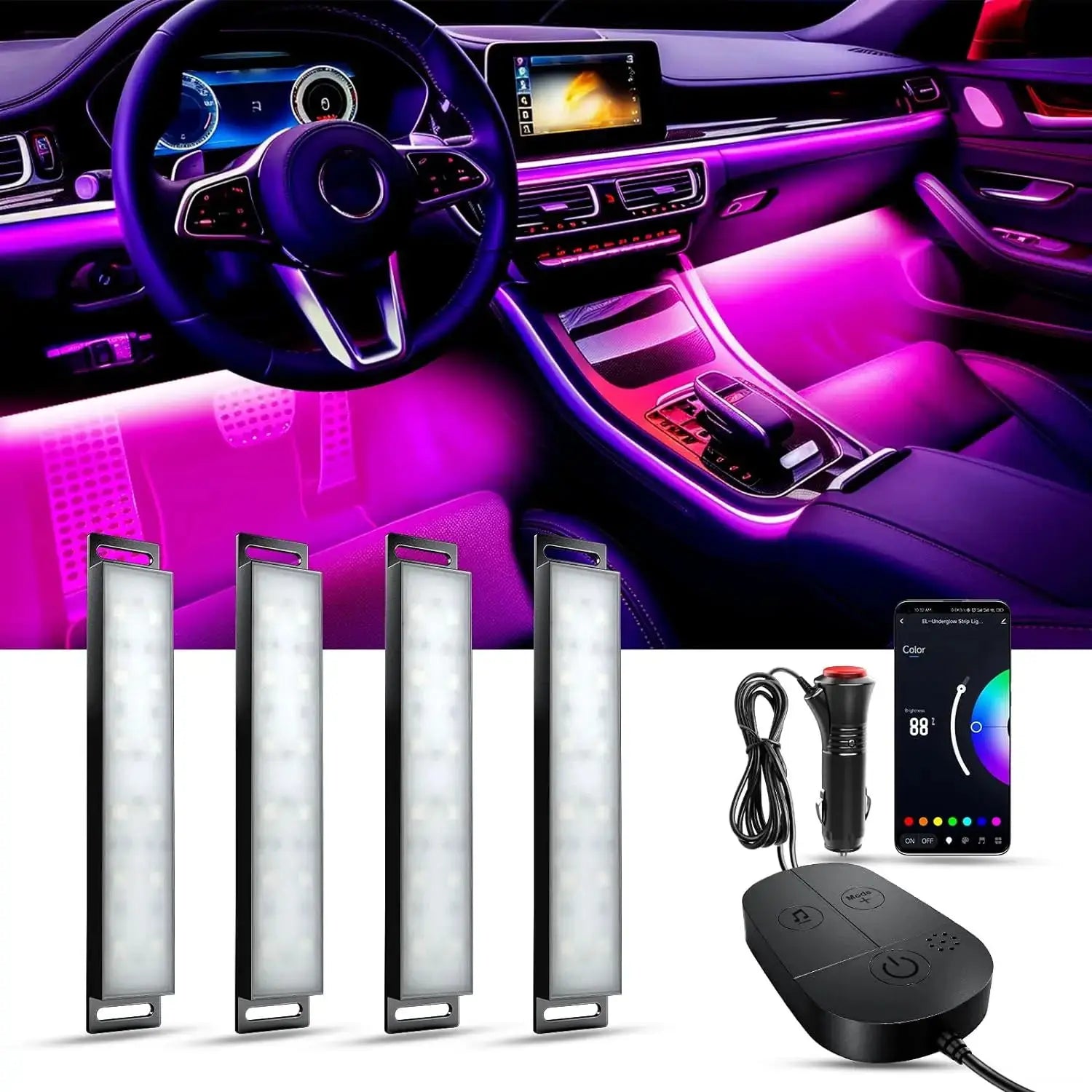 Bluetooth Ambient Car LED Neon Interior Light APP 3 Key Remote Control Ambient Music Light Car Interior Neon Auto Decoration 12V