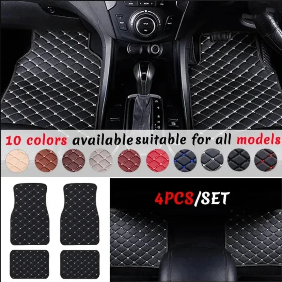 All Weather PU Leather Car Floor Mats - Non-Slip, Easy to Clean, Universal Fit 4-Piece Set for All Vehicles - Stylish and Durable Auto Protection