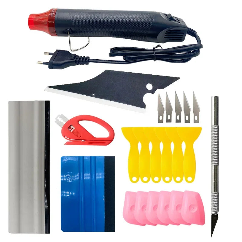 Vinyl Film Tool Kit for Car Tinting, Wrapping & Detailing - Heat Gun, Squeegee & Scraper Included