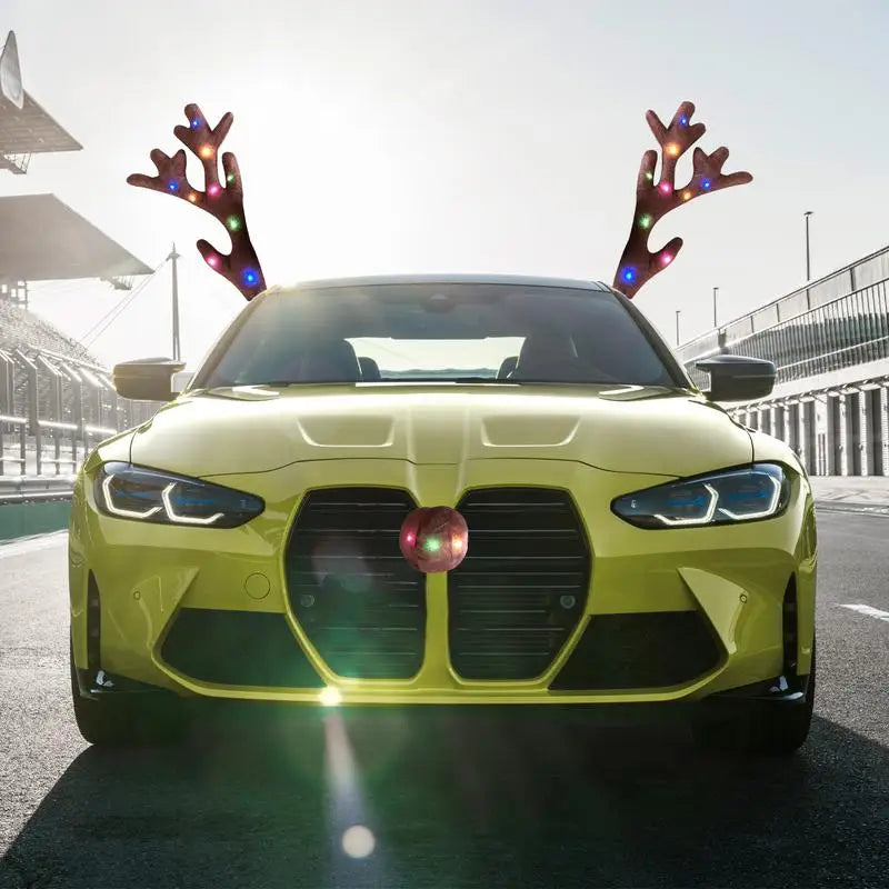 Christmas Reindeer Antlers Car Kit Reindeer Antlers And Nose With Led Lights Christmas Antlers Costume Auto Decoration For SUV