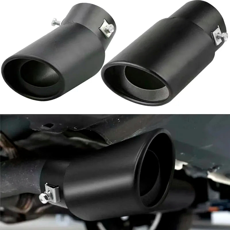 Stainless Steel Universal Car Exhaust Muffler with Black Double Tips – Performance Silencer for Enhanced Sound and Style