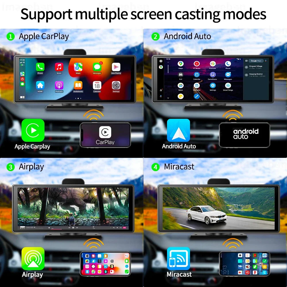 10.26" 4K UHD Car MP5 Player with CarPlay, Android Auto & ADAS – Portable In-Car Entertainment System