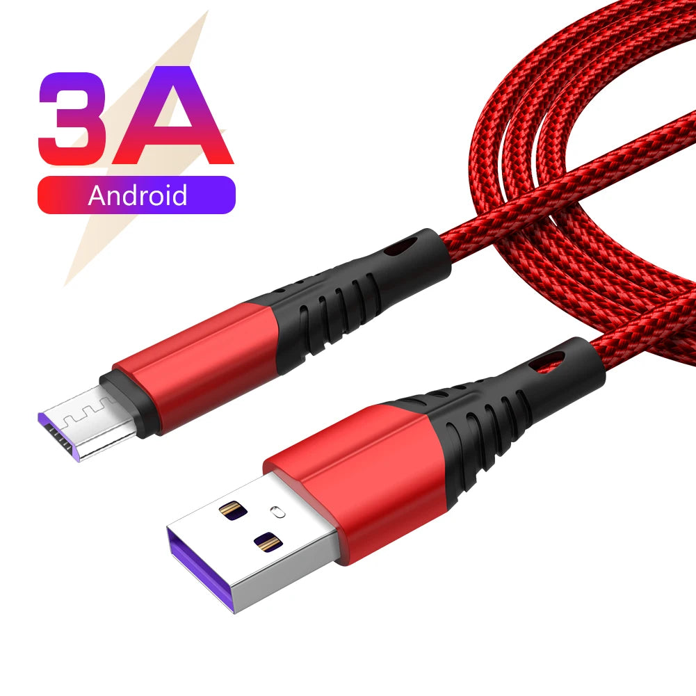 5-Pack 3A Fast Charging Micro USB Cables for Android Devices - Durable Braided Charger Cord Set