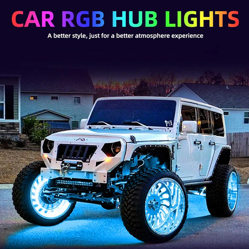 KEVANLY 4PCS RGB Car Hub Lamp Wheel LED Decorative lights rgb Atmosphere Car Styling Lamp Neon Light Strip Rgb Contour light kit