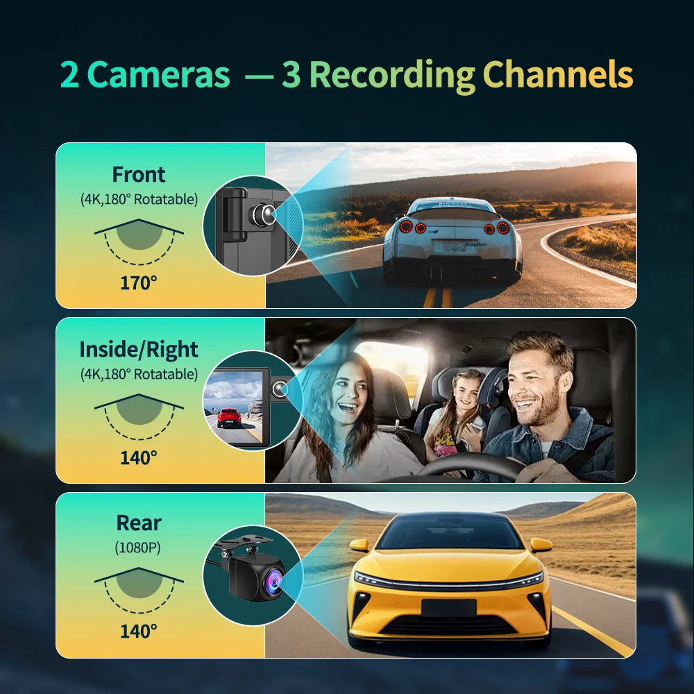 11.3" 4K Dash Cam with ADAS, Wireless CarPlay & Android Auto, 3-Channel Recording, 24-Hour Parking Monitor, and Voice Control