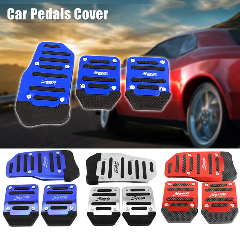 Stylish Non-Slip Aluminum Car Pedal Covers Set - Automatic Transmission Brake & Gas Foot Pads in Red, Blue, Silver