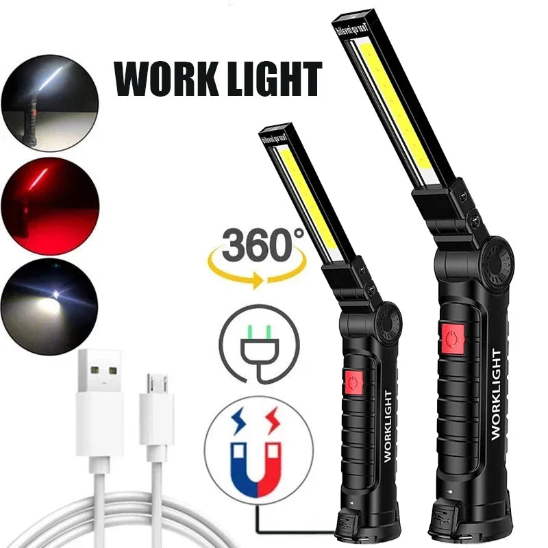 Versatile USB Rechargeable COB LED Work Light with Magnetic Base and Multiple Modes