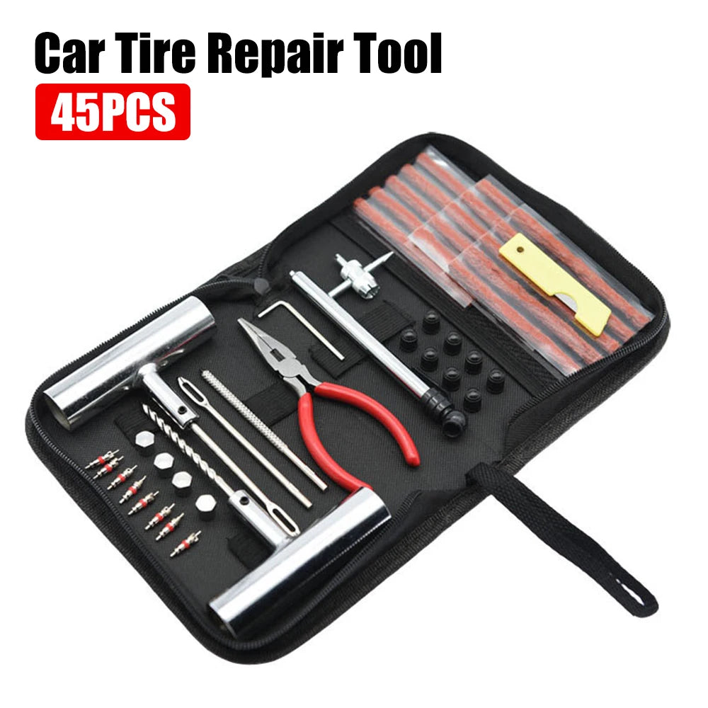 Complete 45-Piece Tire Repair Kit for Cars & Motorcycles - Fast & Easy Puncture Repair Tools & Accessories