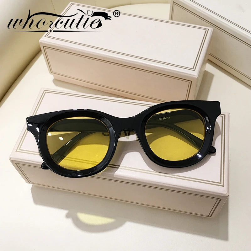 Fashion Samll Round Gray Women Sunglasses 2022 Brand Designer Vintage 90s Square Men Sun Glasses Yellow Lens Shades Oculos UV400