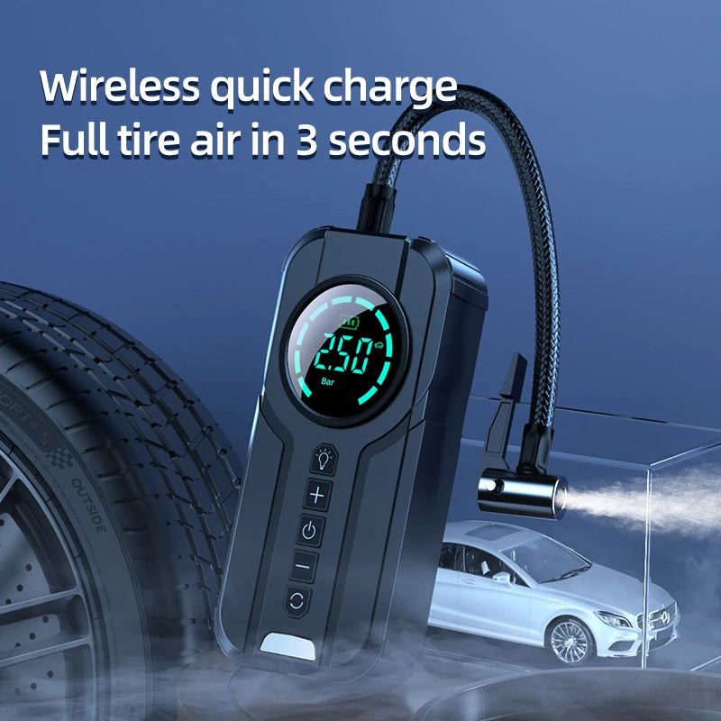 Portable Wireless Air Compressor for Car Tires - 150PSI, 3600mAh, Auto Charging, Ideal for Vehicles, Trucks, Motorcycles, and Sports Balls