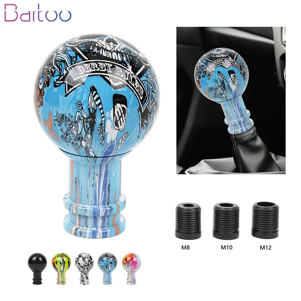 fix Manual Car Acrylic Graffiti Gear Shift Knob Mixed Pattern Ball Shaped Style Carbon Gear Stick Shifter Lever Handle SFN156