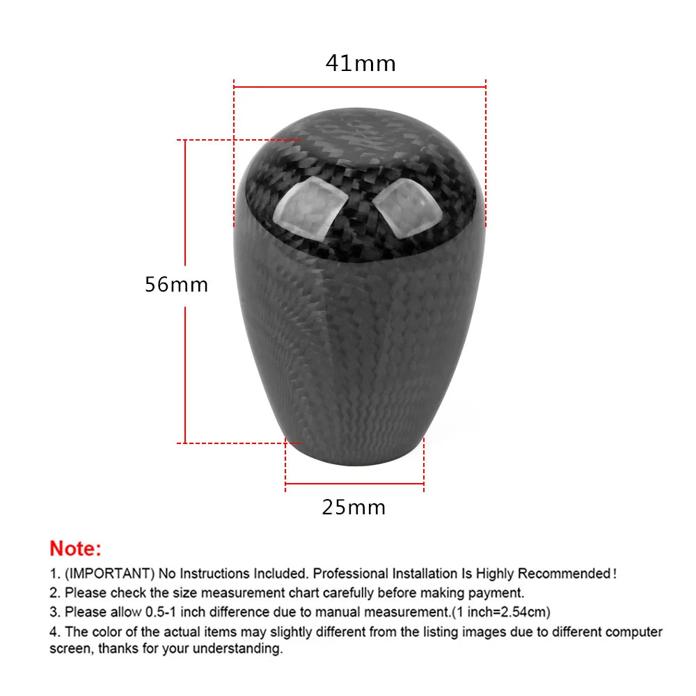 Manual Transmission Universal Carbon Fiber Gear Shift Knob - Stylish Teardrop Design with M8, M10, M12 Adapters