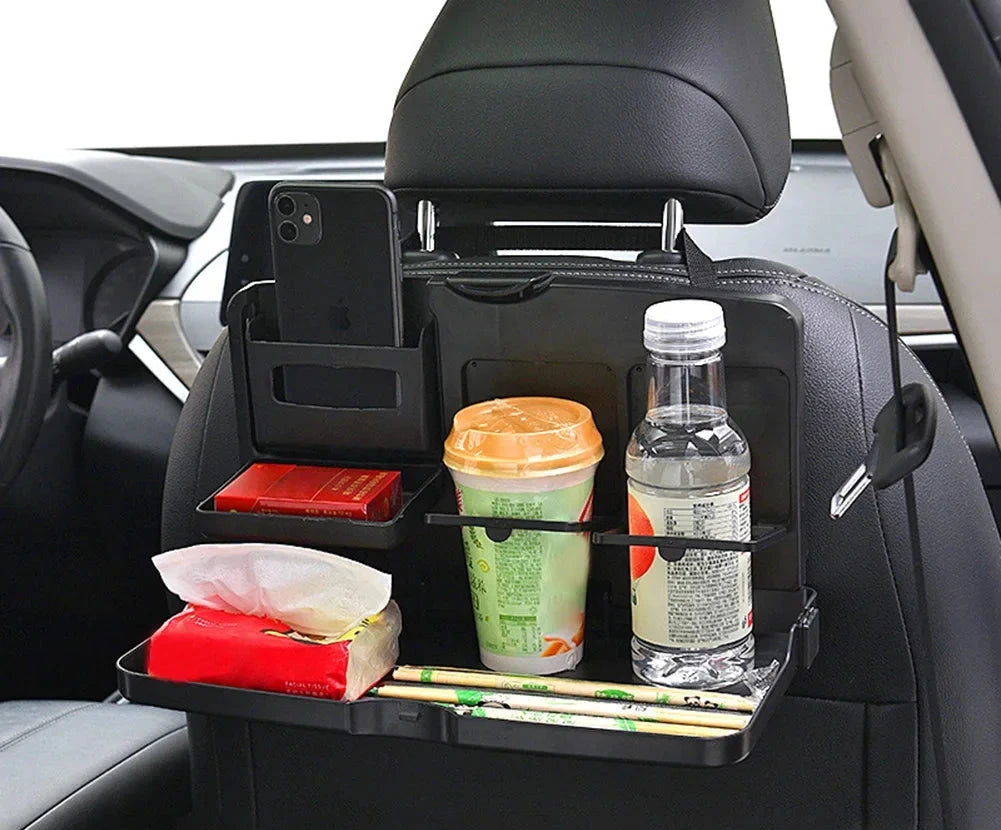 Versatile Foldable Car Seat Back Table with Beverage Holder - Portable Backseat Dining Solution