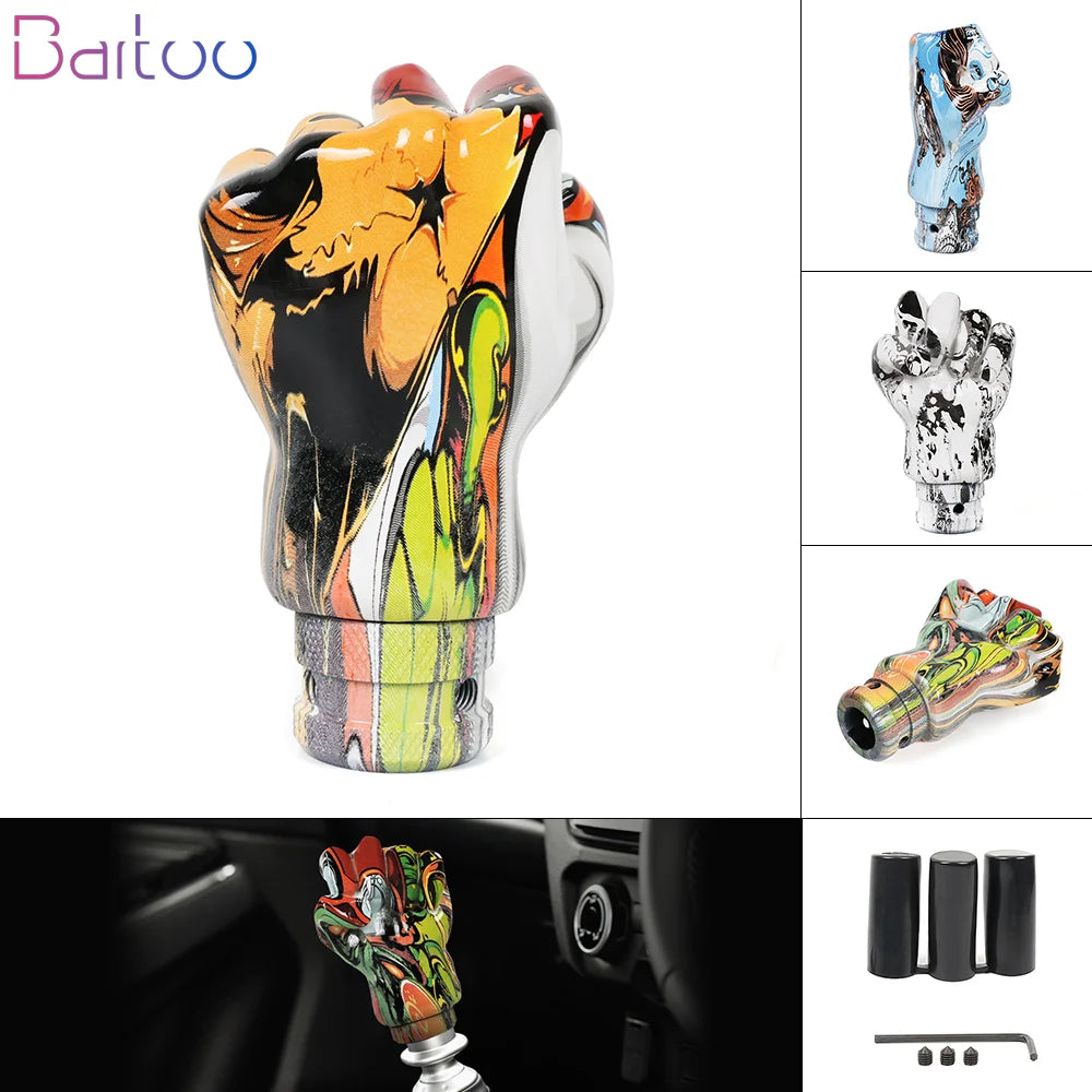 fix Manual Car Hand Shaped Style Resin Graffiti Gear Shift Knob MixedPattern Gear Stick Head Shifter Lever Handle SFN154