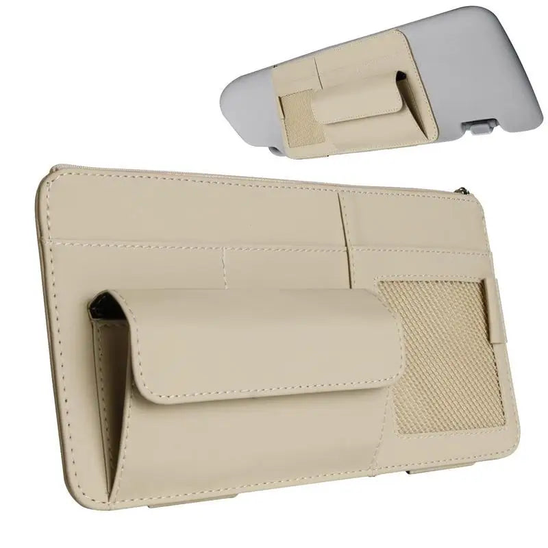 Car Visor Storage Organizer with Multi-Pocket Design for Sunglasses and Cards  

Elevate your driving experience with this versatile car visor organizer. Designed for effortless access, it features multiple pockets to neatly store sunglasses, cards,