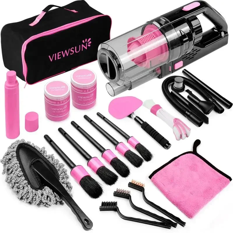 17-Piece Pink Car Detailing Kit with High-Powered Handheld Vacuum and Complete Cleaning Accessories

Elevate your car cleaning routine with this comprehensive 17-piece detailing kit. Featuring a powerful handheld vacuum, a specialized windshield cleaner,