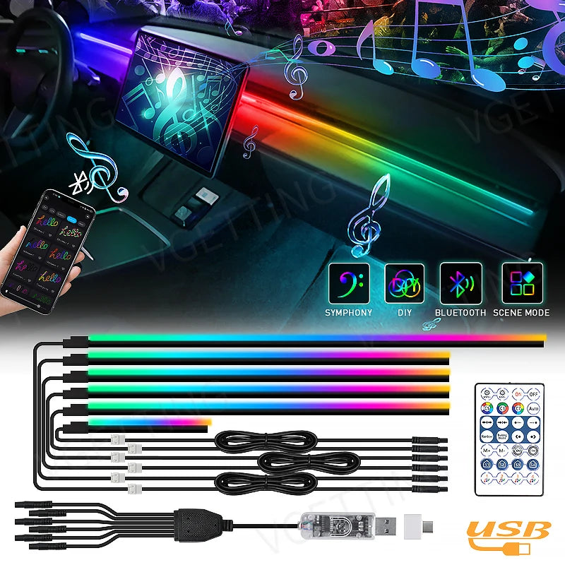 RGB Car Interior Lights Kit – 6-in-1 USB App-Controlled Ambient Lighting for Tesla Models