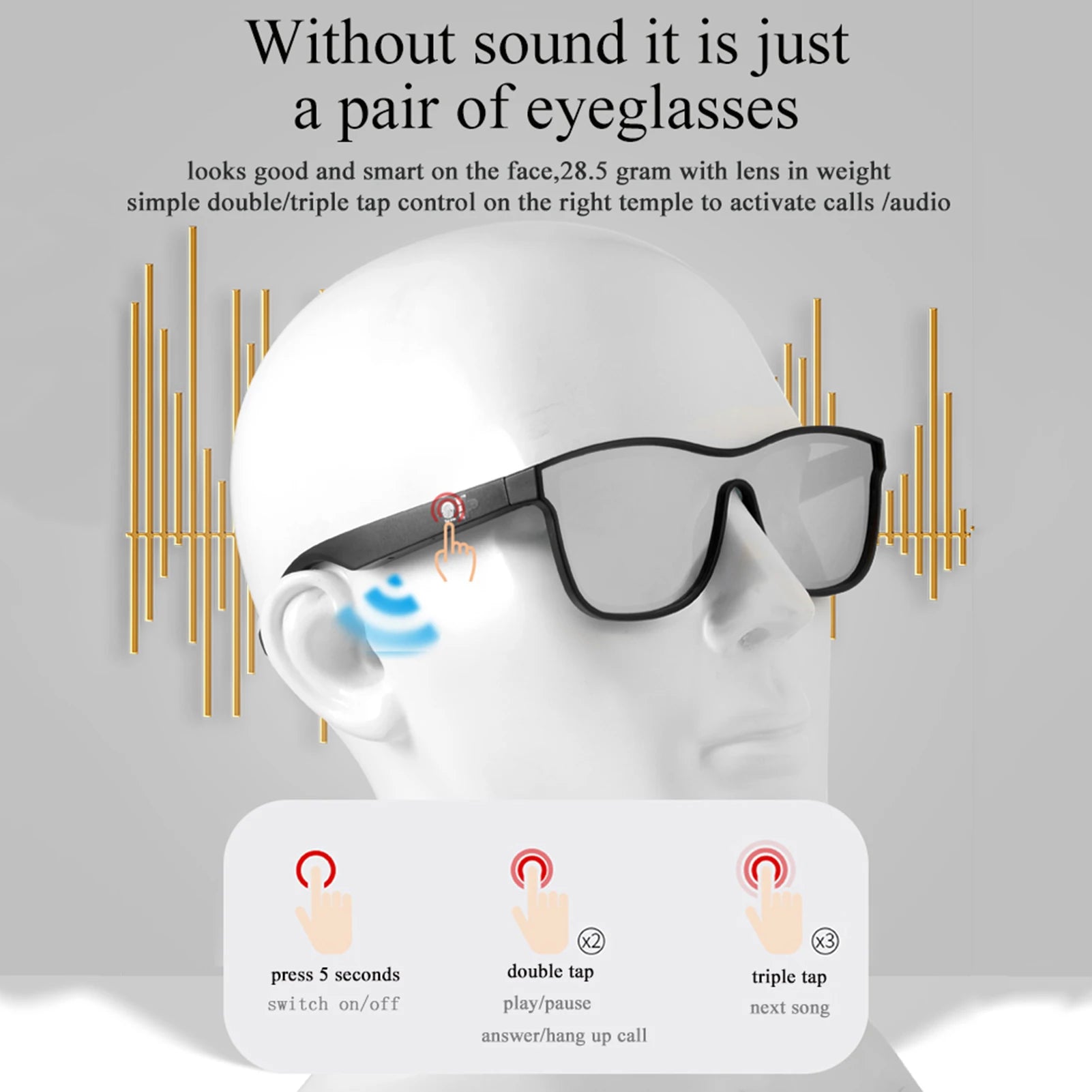 Wireless Bluetooth HIFI Music Sunglasses with Hands-Free Calling and MIC - Premium Sound Quality and Driving Glasses