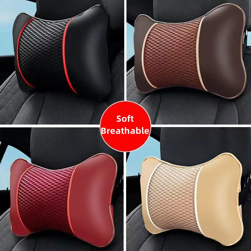 Luxurious Car Neck Support Pillow - Double Sided PU Leather Memory Foam Headrest Cushion for Ultimate Driving Comfort