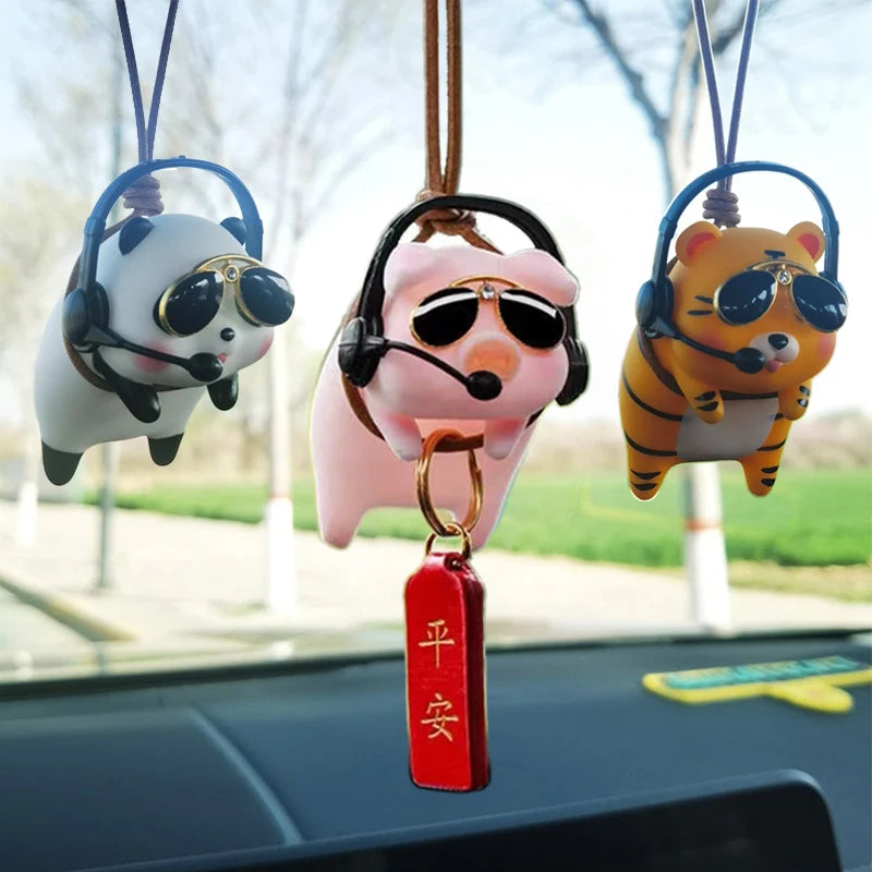 Cute Panda/Pig/Tiger Car Pendant Rearview Mirror Swinging Interior Decor