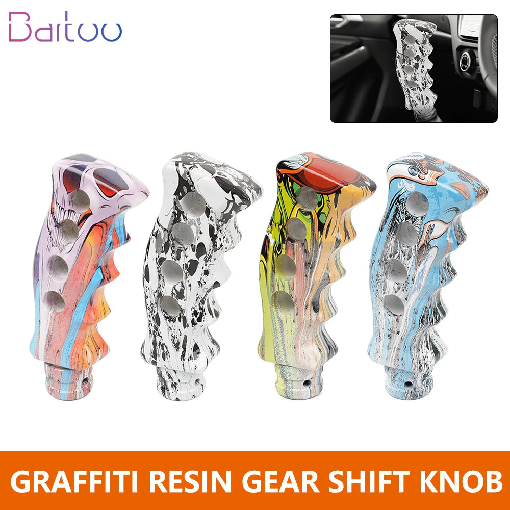 fix Manual Car Resin Graffiti Gear Shift Knob Mixed Pattern Shifting Head Street Style Gear Stick Shifter Lever Handle SFN152