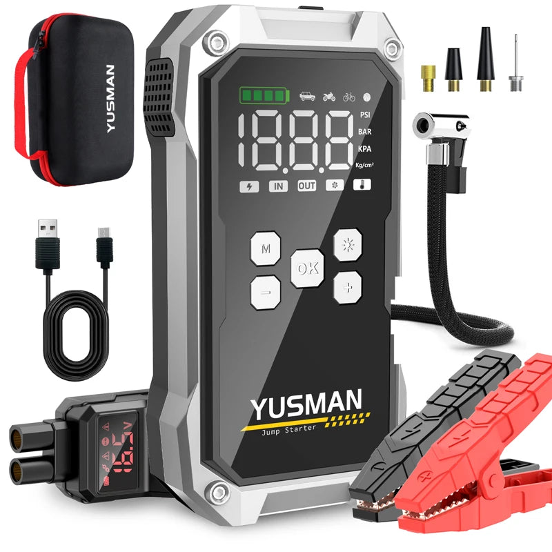 YUSMAN Car Jump Starter 150PSI Pump Air Compressor 21800mAh Power Bank 5000A Starting Device 12V Digital Tire Inflator