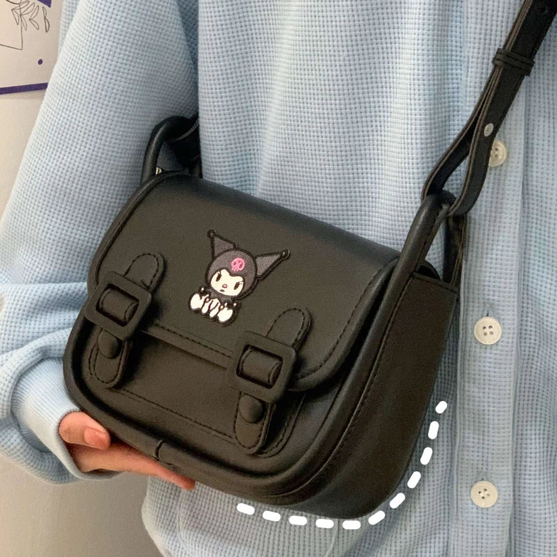 Kawaii Anime PU Leather Shoulder Bag - Cute Crossbody Handbag with Kuromi, Hello Kitty & Cinnamoroll Designs