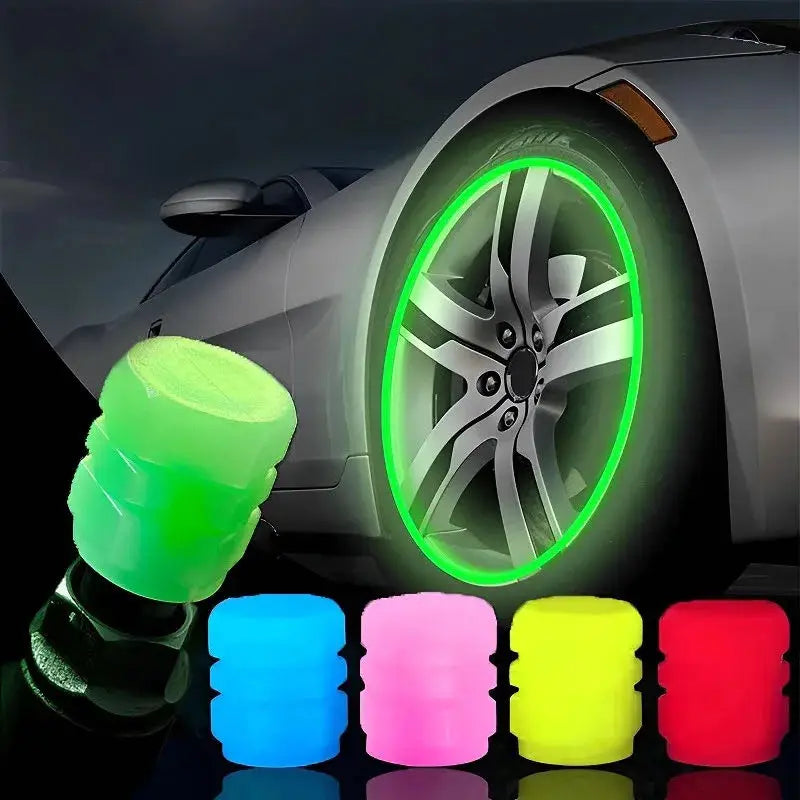 Luminous Fluorescent Valve Caps for Motorcycles - Glow in the Dark Caps for Cars, Bikes & More - Universal Fit in Green, Blue, Red