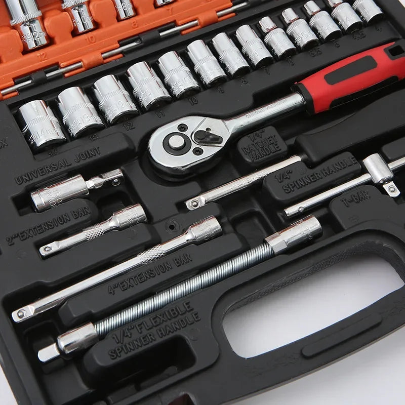 Ultimate 53-Piece Carbon Steel Socket Set with Ergonomic Ratchet for Home, Auto & Motorcycle Repairs