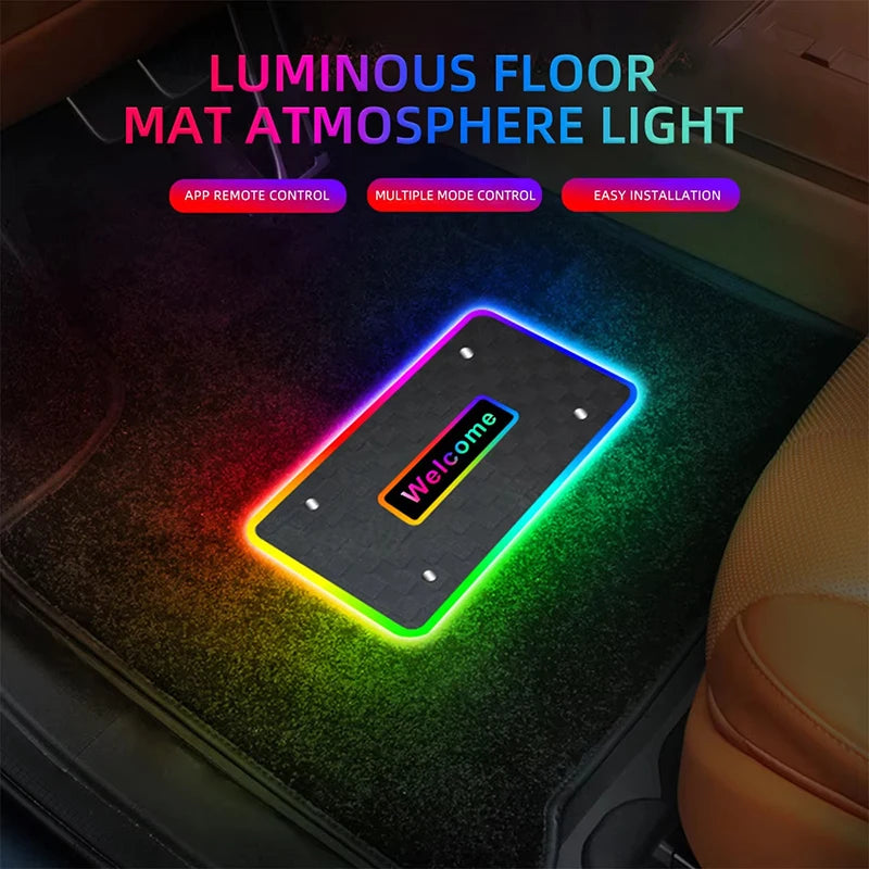 RGB LED Neon Car Foot Mats with App Control - Waterproof Ambient Lighting for Interior Decoration - Music Sync Decorative Lights