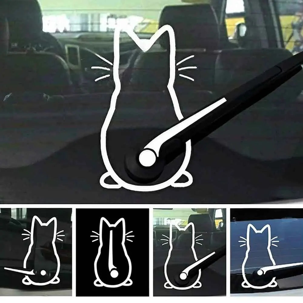 1PC/2PCS Fun Moving Tail Cat Car Sticker, Reflective Rear Windshield Wiper Decal for Car and Laptop Decoration