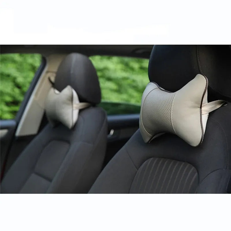 Universal Car Neck Pillows - PU Leather & Breathable Mesh Headrest Cushions for Ultimate Comfort and Support