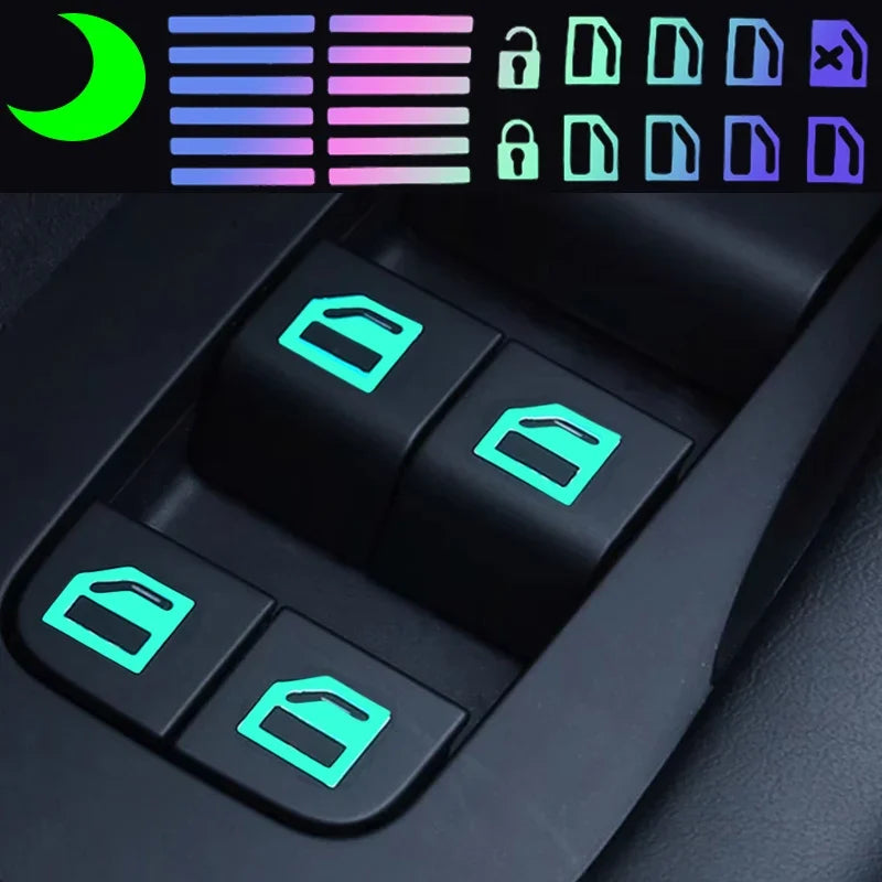 Luminous Car Window Switch Sticker - Glow in the Dark Decorative Fluorescent Decal for Nighttime Safety