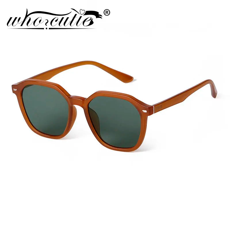 Retro Brown Frame Rivets Square Women Sunglasses Fashion Rectangle Green Lens Sun Glasses Decor Men Shades Eyewear UV400 Sunnies