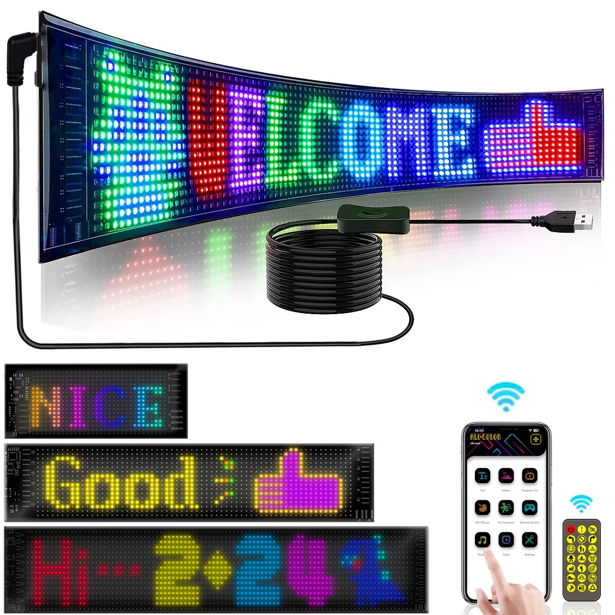 LED Matrix Pixel Panel USB 5V Flexible Addressable RGB Pattern Graffiti Scrolling Text Animation Display Car Shop Bluetooth APP