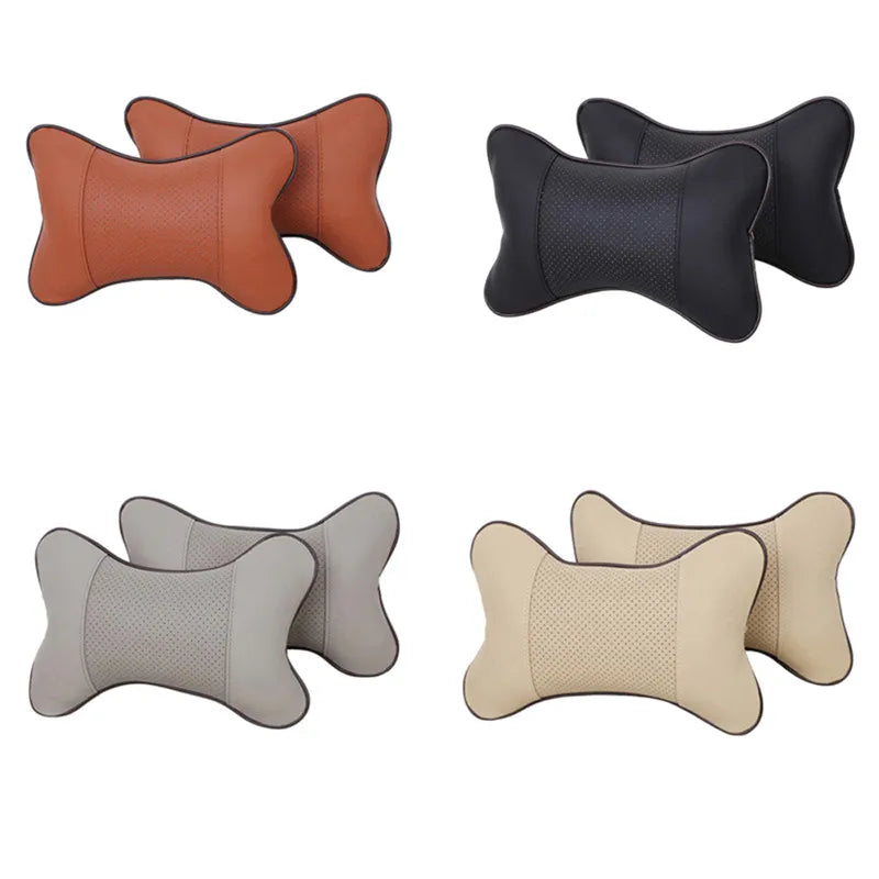 Universal Car Neck Pillows - PU Leather & Breathable Mesh Headrest Cushions for Ultimate Comfort and Support