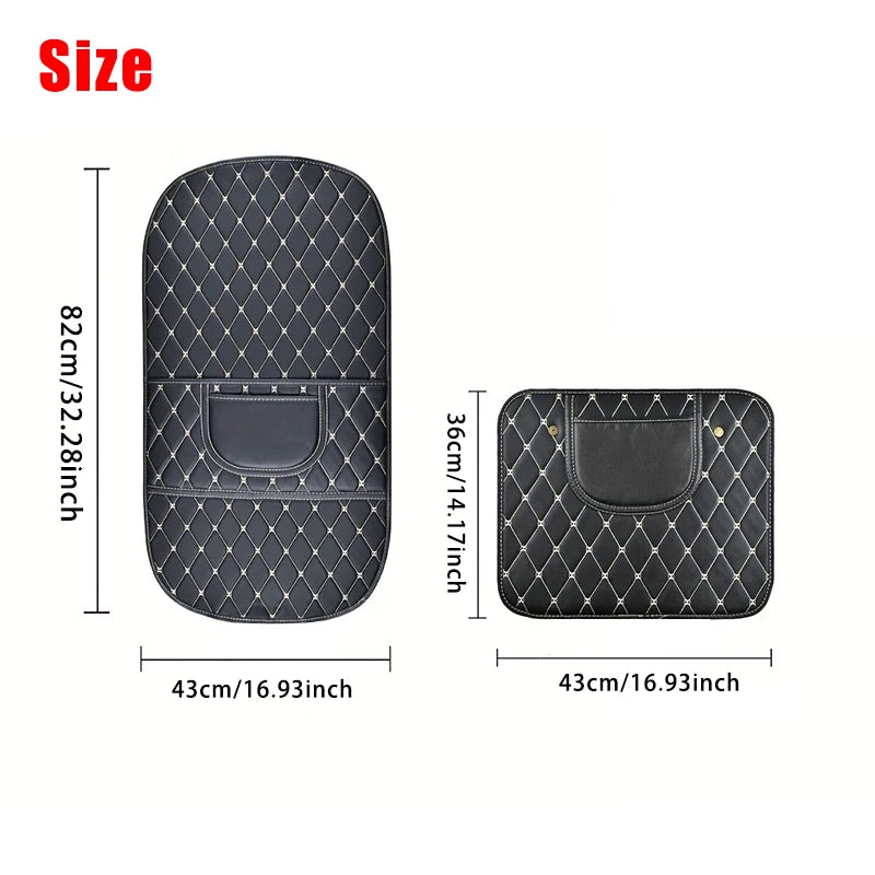 PU Leather Car Seat Back Protector Mats - Waterproof Anti-Kick Cover with Storage for Kids and Rear Passengers