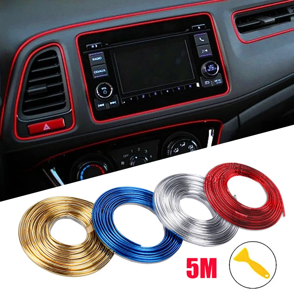 Flexible Car Interior Trim Strips - Universal Dashboard & Door Edge Moulding in 5 Colors (Silver, Red, Blue, Gold, Purple) - Stylish Auto Decoration 1/3/5M