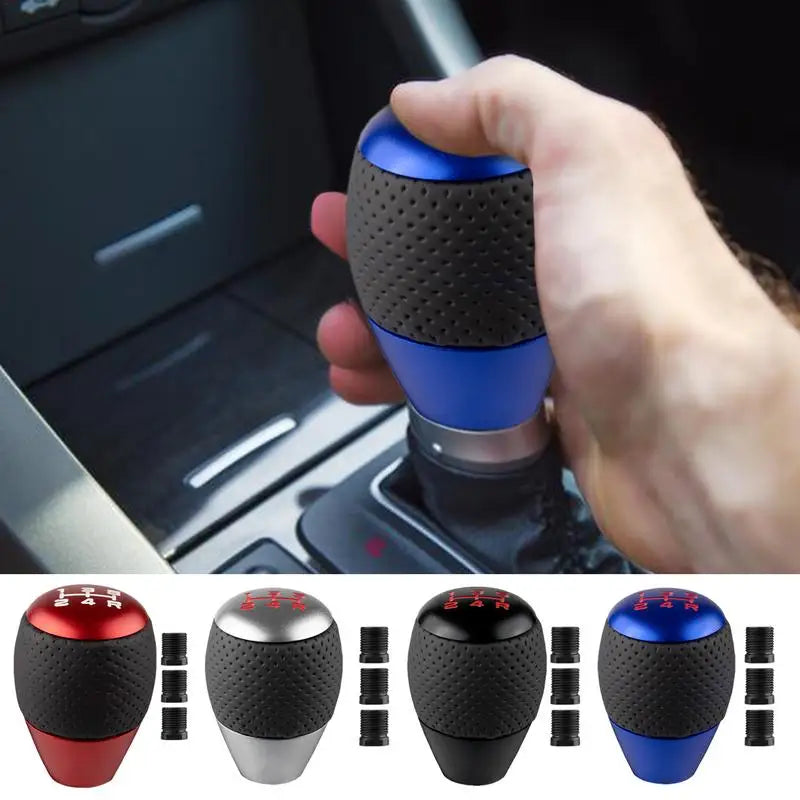 Car Gear Shift Knob 5 Speed Shift Knobs Leather & Aluminium M8 M10 M12 Shift Lever Gear Level Knob For Manual Vehicles