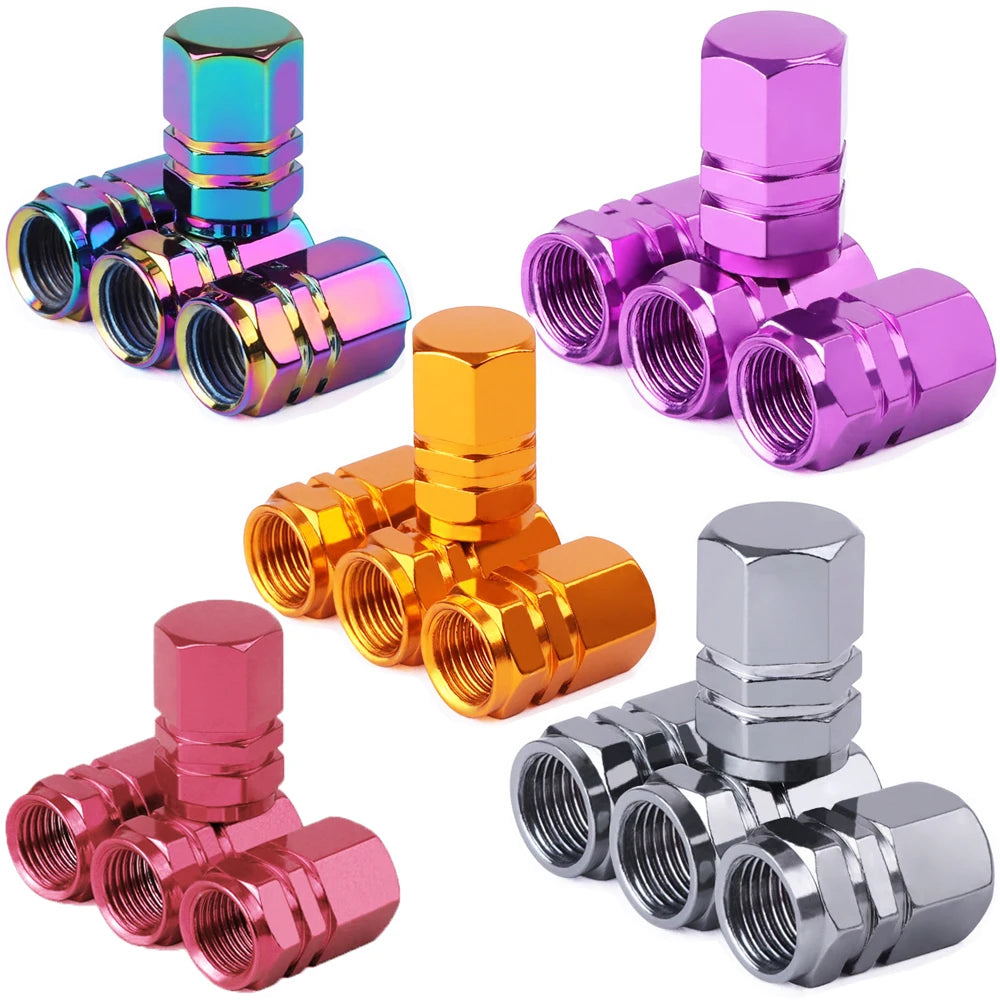 Colorful Aluminum Alloy Tire Valve Caps - Dustproof Decorative Wheel Accessories for Cars, Motorcycles, and Bicycles