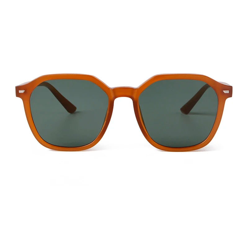 Retro Brown Frame Rivets Square Women Sunglasses Fashion Rectangle Green Lens Sun Glasses Decor Men Shades Eyewear UV400 Sunnies