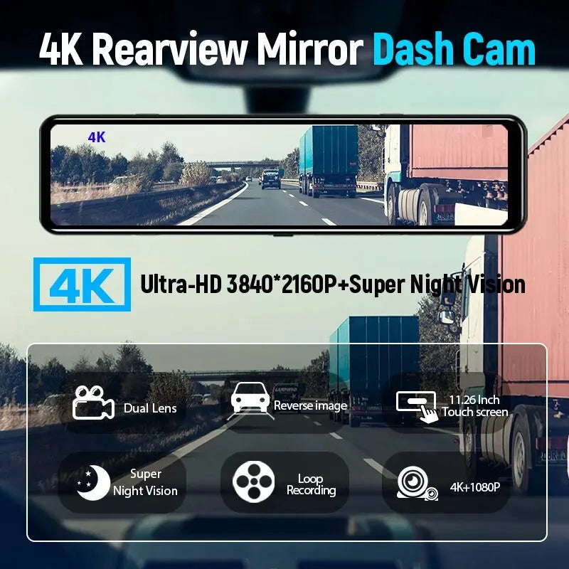 12-Inch 4K Dual Lens Dash Cam with WiFi and GPS – Ultimate Car DVR Mirror for Enhanced Road Safety and Night Vision