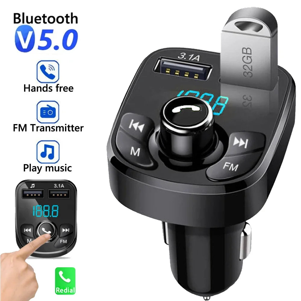 High-Performance Bluetooth FM Transmitter Handsfree 3.1A Fast Charger Car Accessory