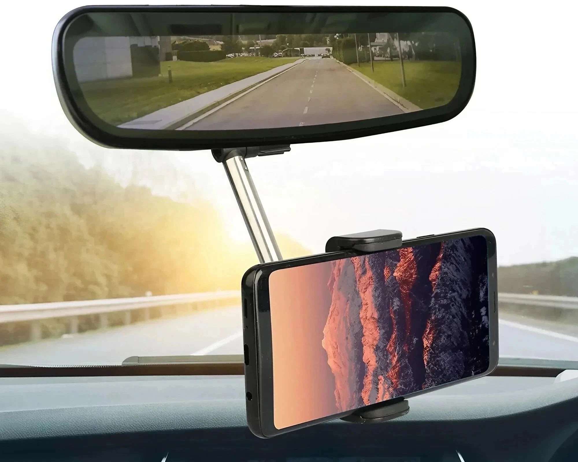 360° Adjustable Car Phone Holder for Rearview Mirror - Hands-Free Mount for Smartphones & GPS Navigation