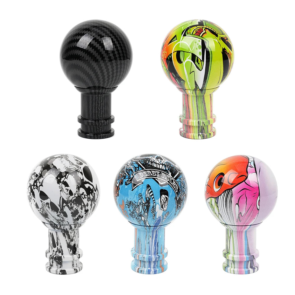 fix Manual Car Acrylic Graffiti Gear Shift Knob Mixed Pattern Ball Shaped Style Carbon Gear Stick Shifter Lever Handle SFN156