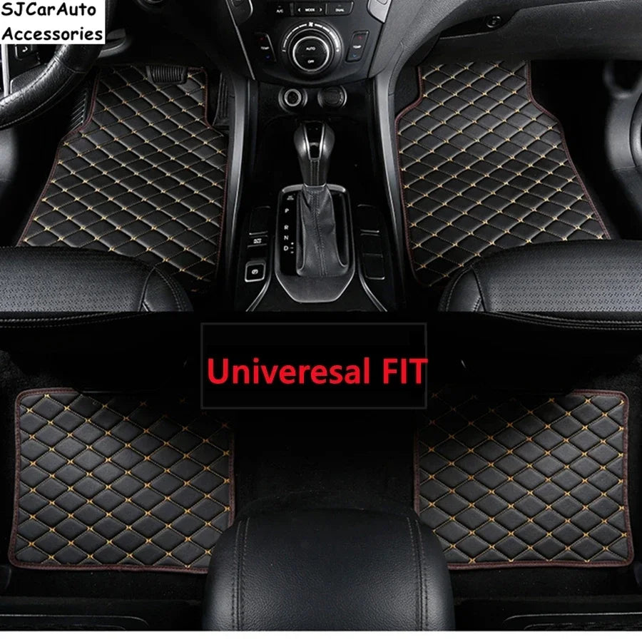 Elegant Beige PU Leather Car Floor Mats - 4-Piece Waterproof & Non-Slip Set for 5-Seat Vehicles