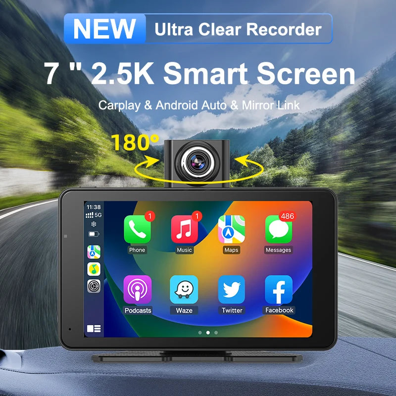 Ultimate 4K Dual Lens Dash Cam Rearview Mirror with WiFi, Bluetooth 5.0, GPS Navigation, and Android Auto/Carplay Compatibility