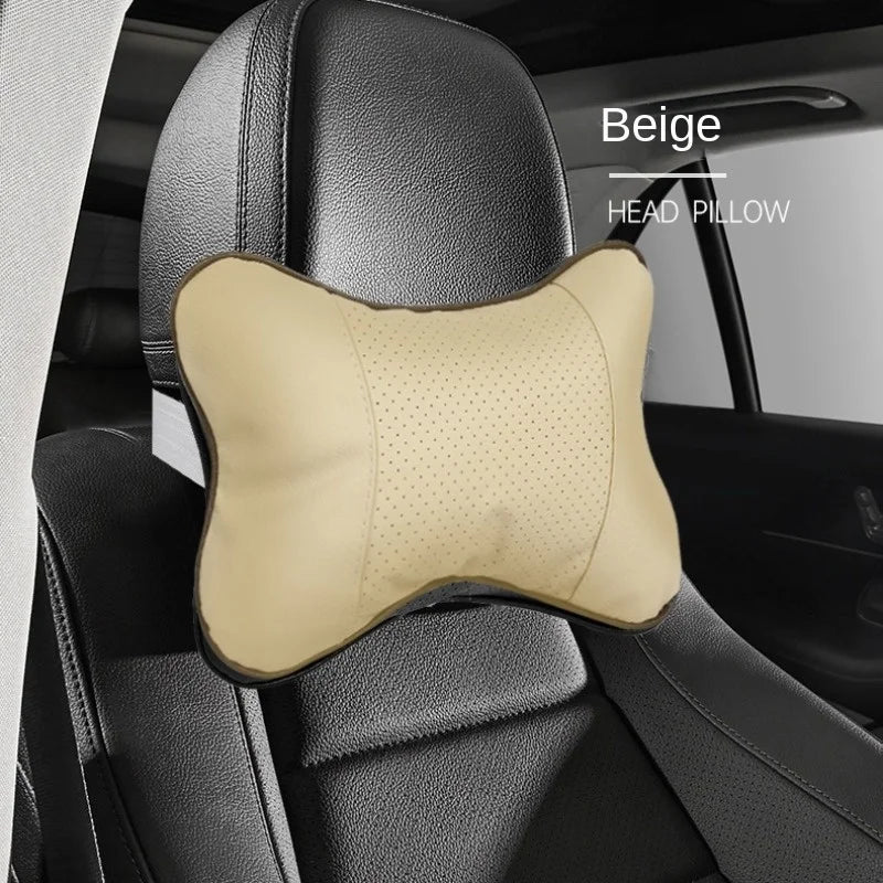 Ergonomic PU Leather Car Neck Pillow for Ultimate Neck Pain Relief - Universal Fit & Soft Fiber Filling