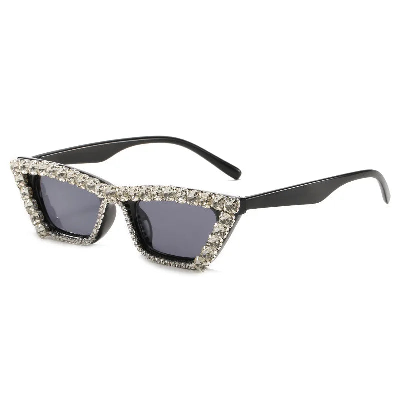 Cat Eye Leopard Rhinestone Sunglasses - Small Frame Designer UV400 Luxury Vintage Glasses