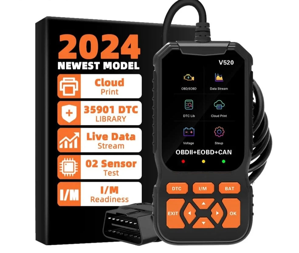 2024 OBD2 Auto Engine Scanner, System Diagnostic Tool, Code Reader, Erase, and Reset, with Cloud Printing